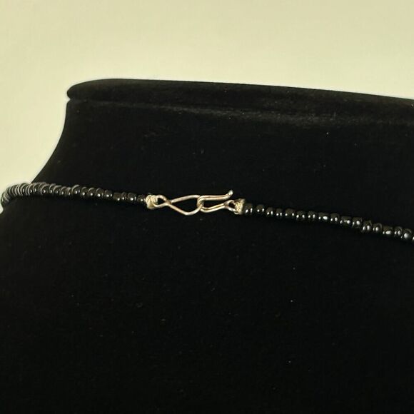 Niger Tuareg Hand Engraved Silver Drop and Black Seed Bead 18” African Necklace - Picture 5 of 5